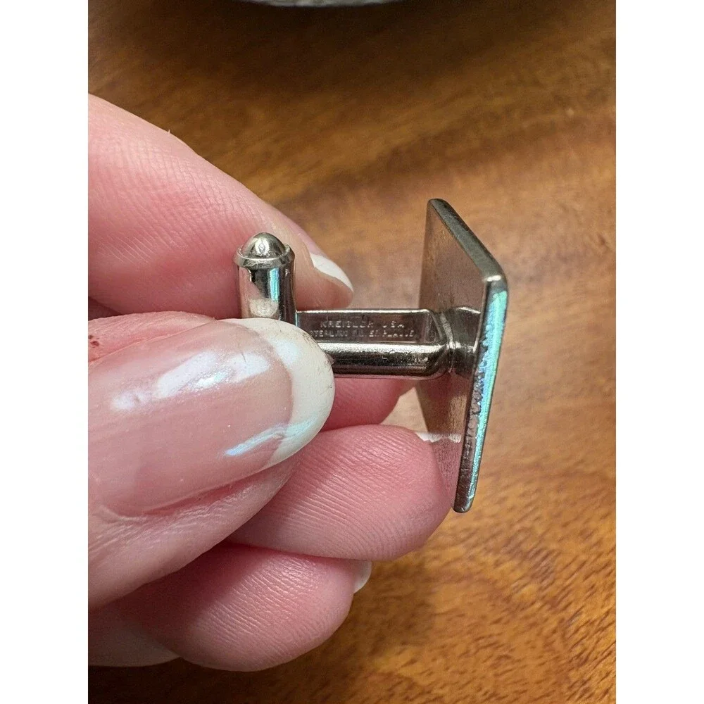 Vintage Kreisler USA Silver Plated Engraved Square Cufflinks Men’s Formal Style